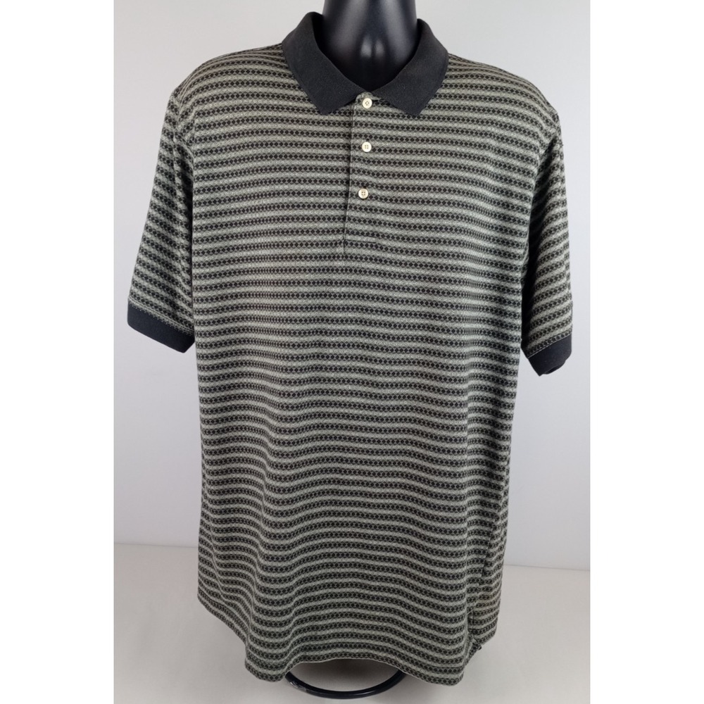 Catalina Men's XL Gray Black Striped Short Sleeve Collared 1/4 Button Polo Shirt